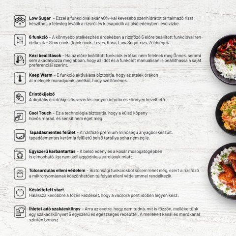 Lauben Low Sugar Rice Cooker 3000AT Multifunkciós rizsfőző 3L